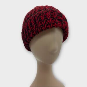 Unisex Black and Red‎ Mottled Heather knit cap hat ski hat boho X-small